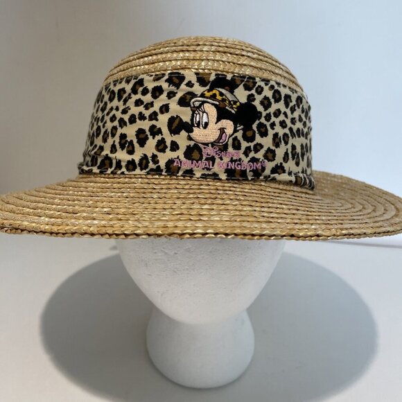 Walt Disney World Animal Kingdom 100% Straw Sun Hat Kids Minnie Mouse Leopard - Picture 1 of 8